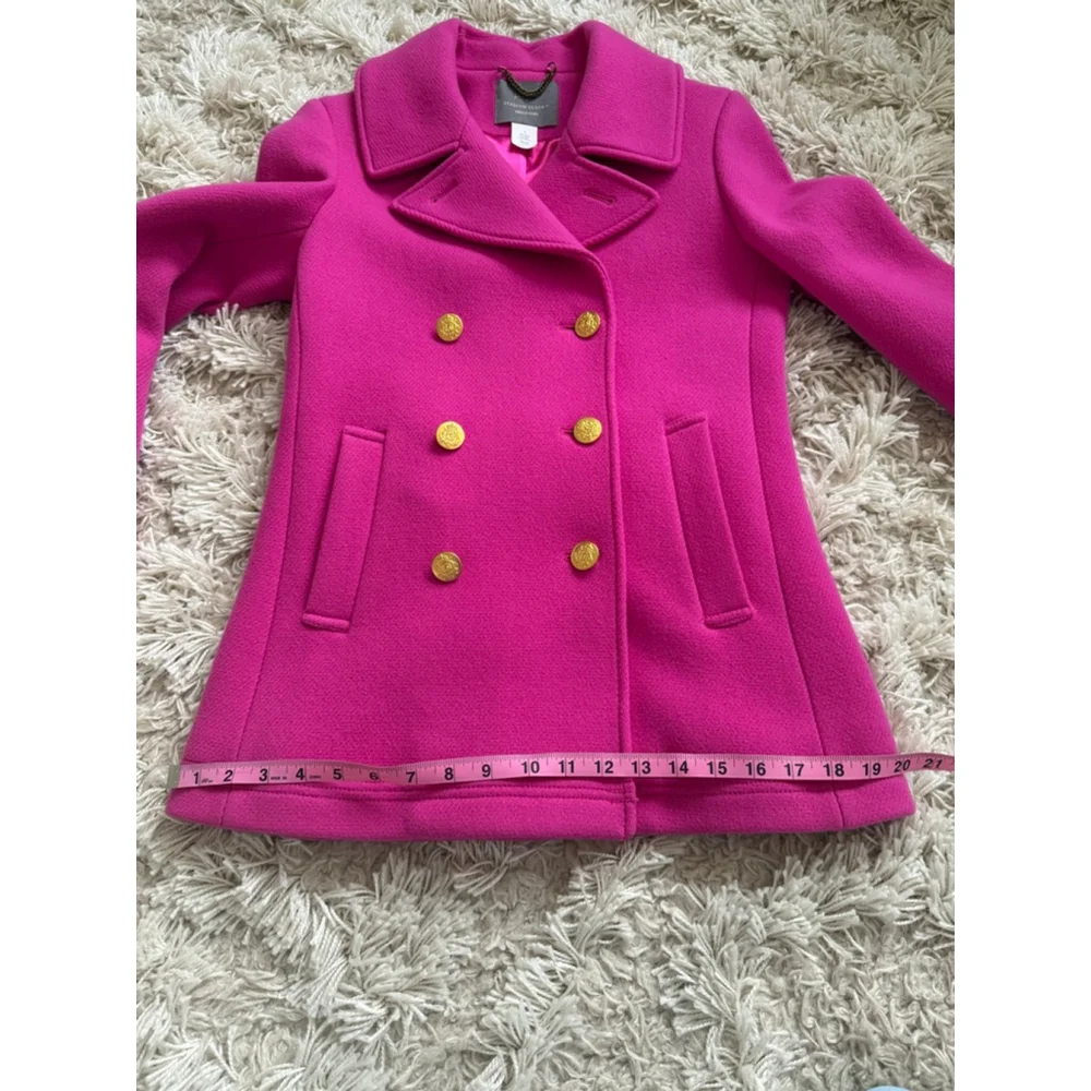 Women's J.Crew Pink Stadium Cloth Pea Coat Size 2 - Picture 7 of 9